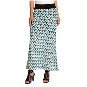Karen Kane Maxi Skirt Geometric Print Black White Teal Women's Boho L